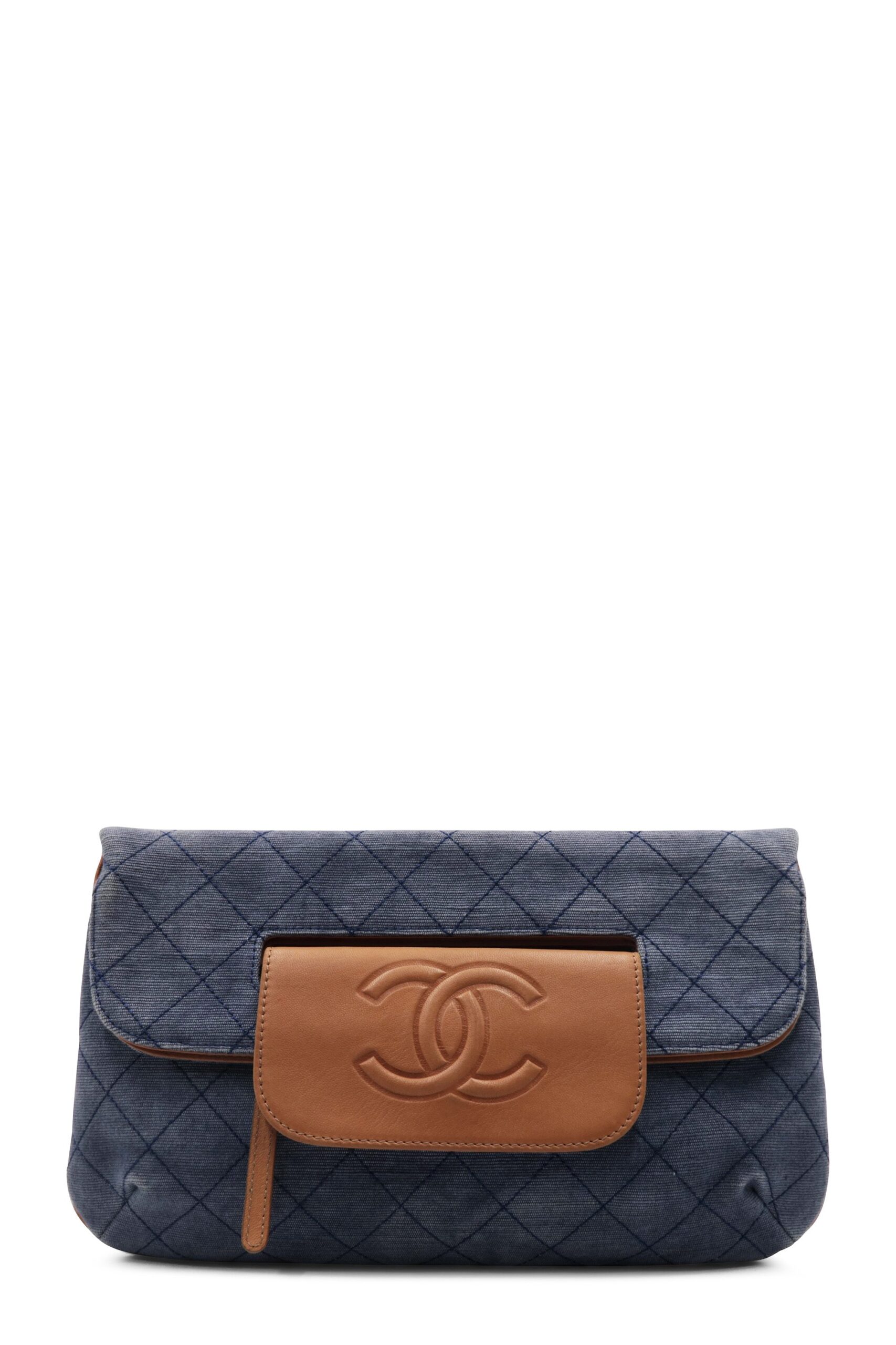 Quilted CC Denim Clutch Blau Braun