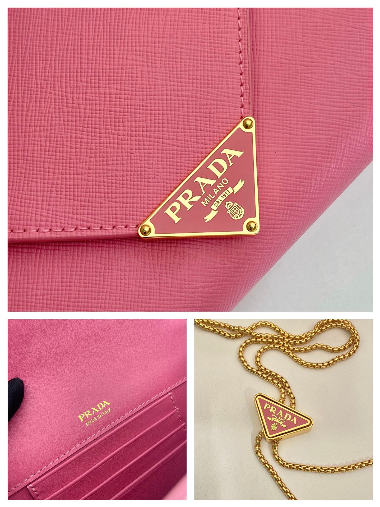 PRA Kuvert-Tasche mit Karomuster rosa Leder 341153
