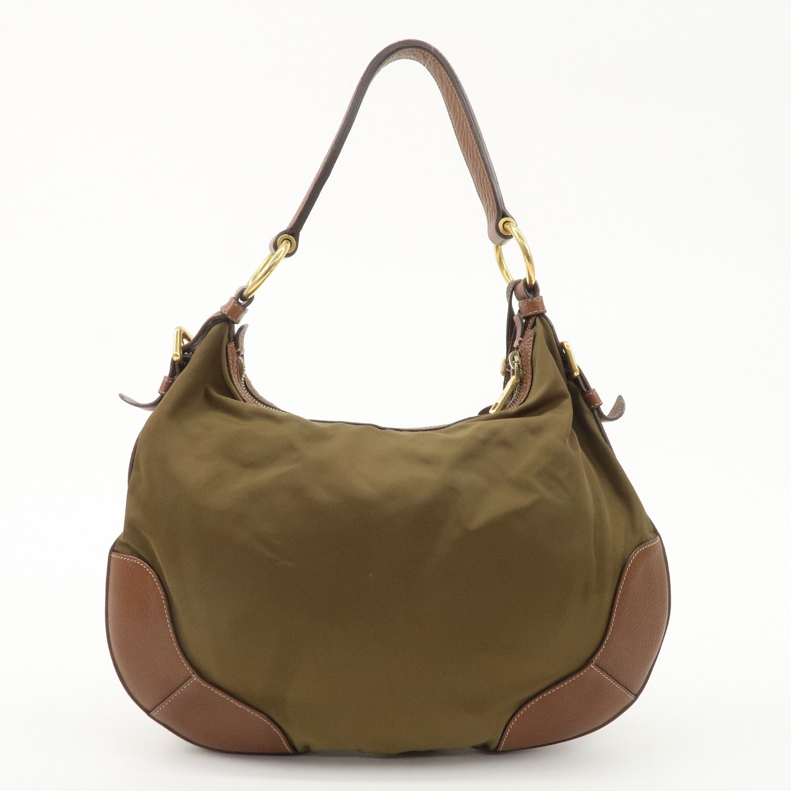 PRADA Nylon Leder Umhängetasche Handtasche Khaki Braun