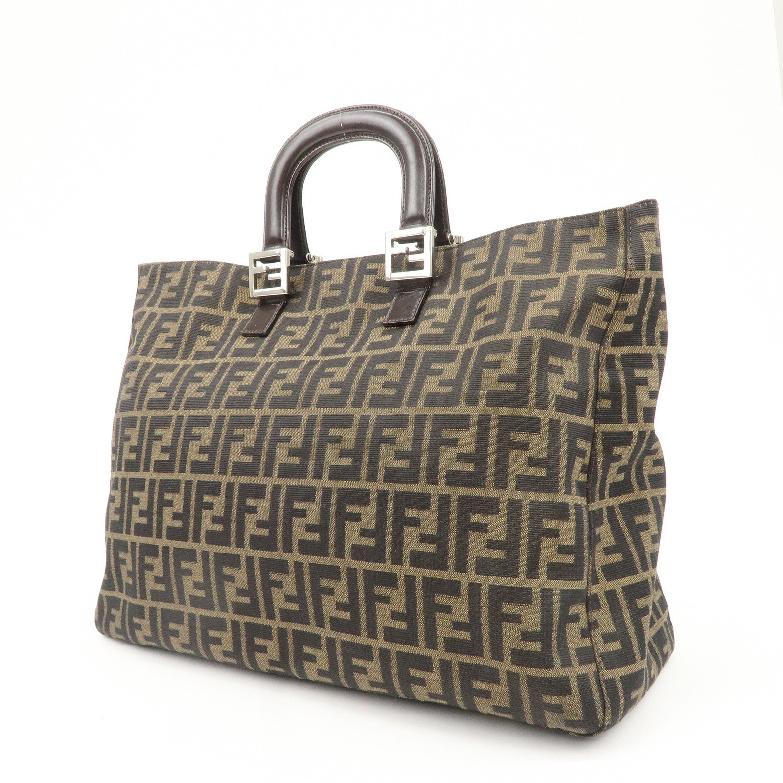 FENDI Zucca Canvas Leder Shopper Handtasche Braun Schwarz 26329