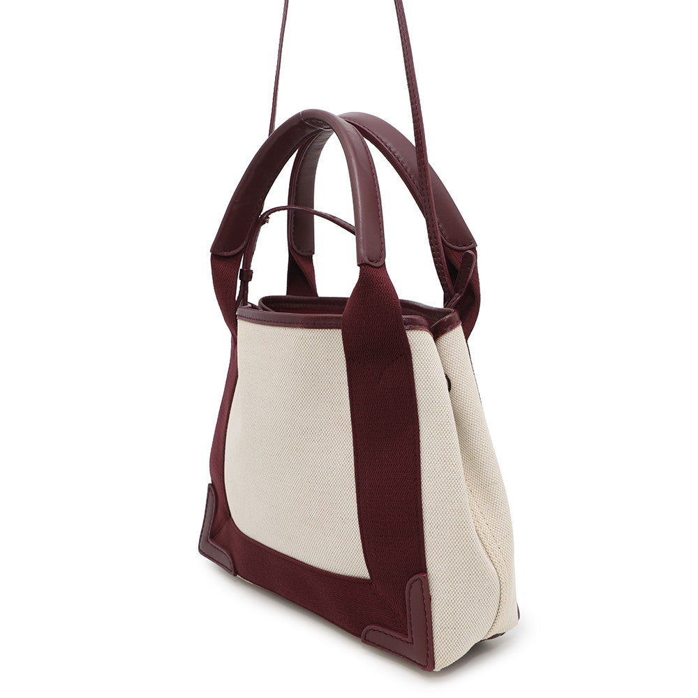 BALENCIAGA NavyCabas Natural/Bordeaux390346 Canvas Leder Größe XS