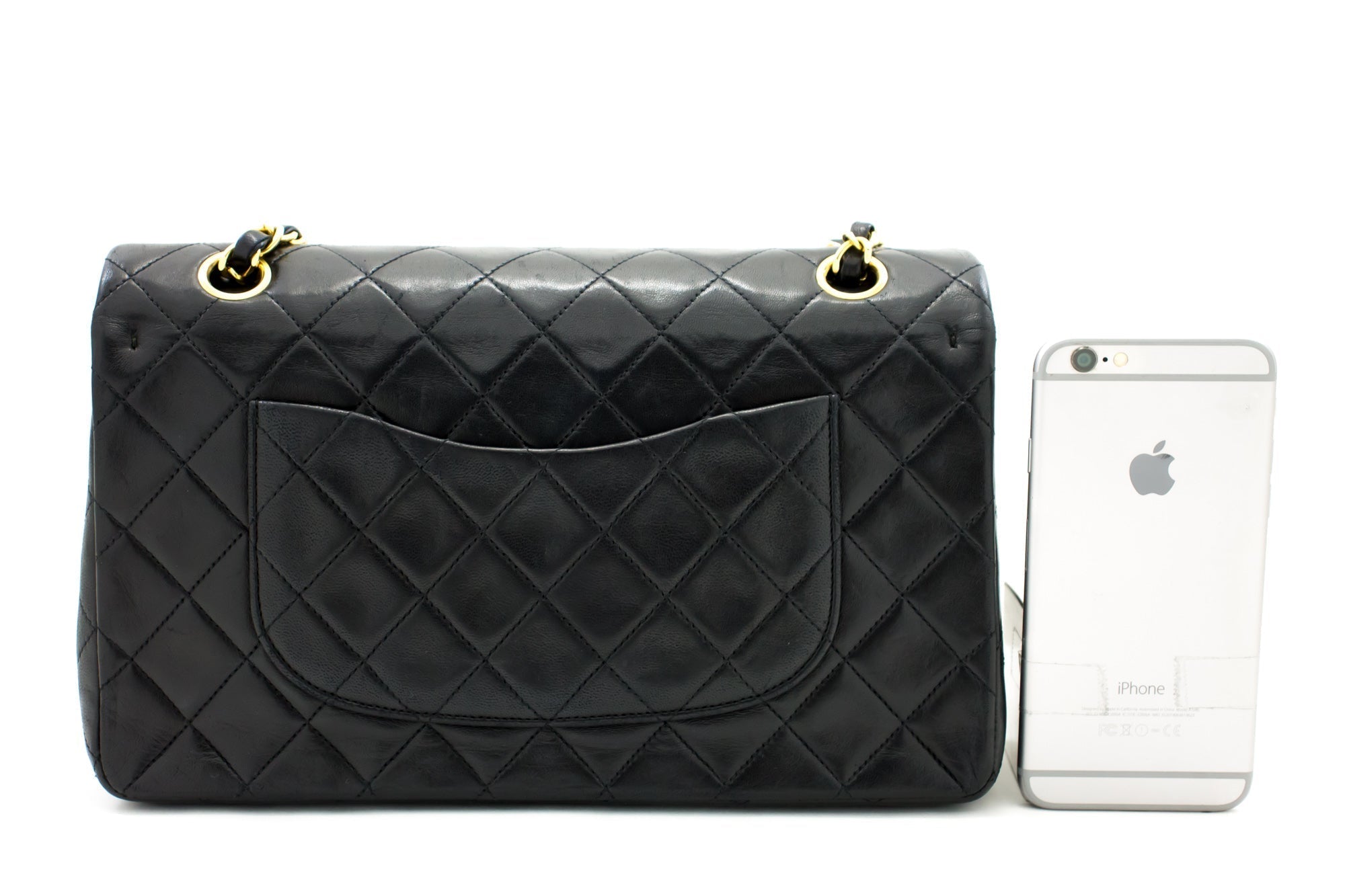 CHANEL 2.55 Double Flap Medium Ketten-Umhängetasche Schwarz Lammleder h12