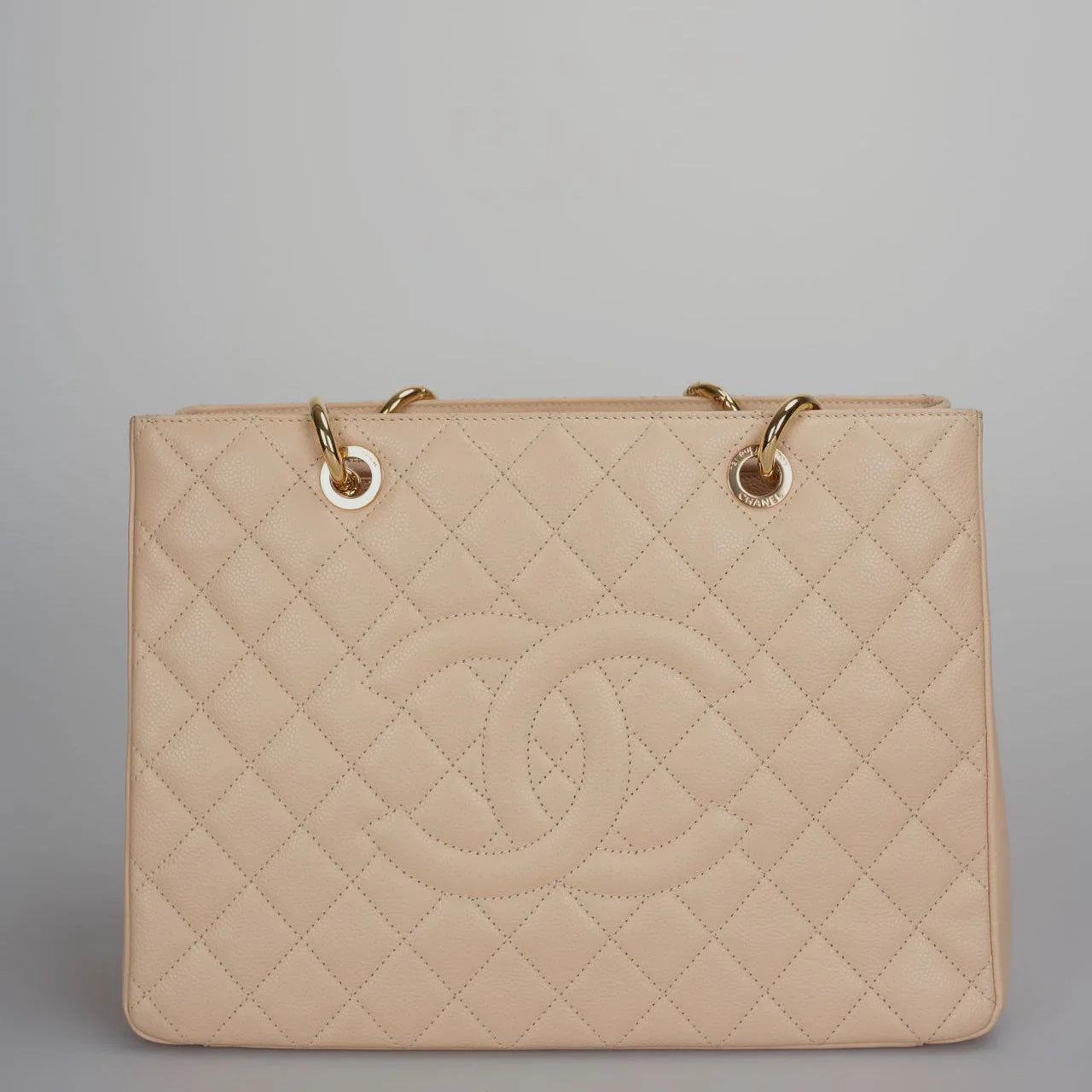 Chanel Beige Grand Shopping Tote GST Tasche aus Caviar-Leder mit Gold-Hardware