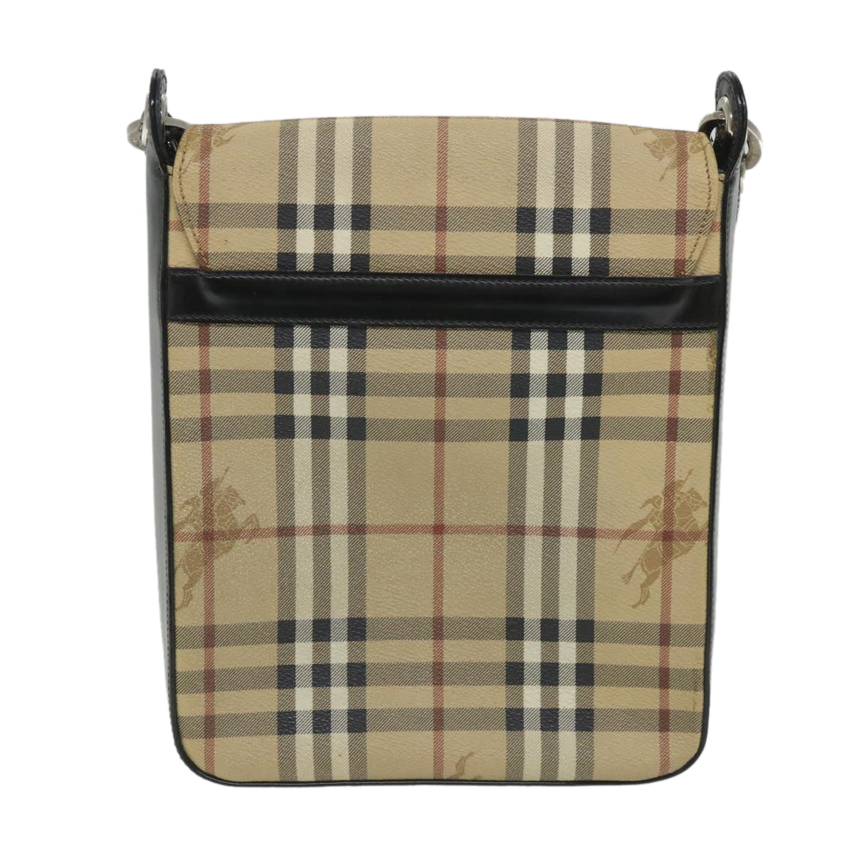 BURBERRYSs Nova Check Schultertasche PVC Leder Beige Schwarz Auth 56484