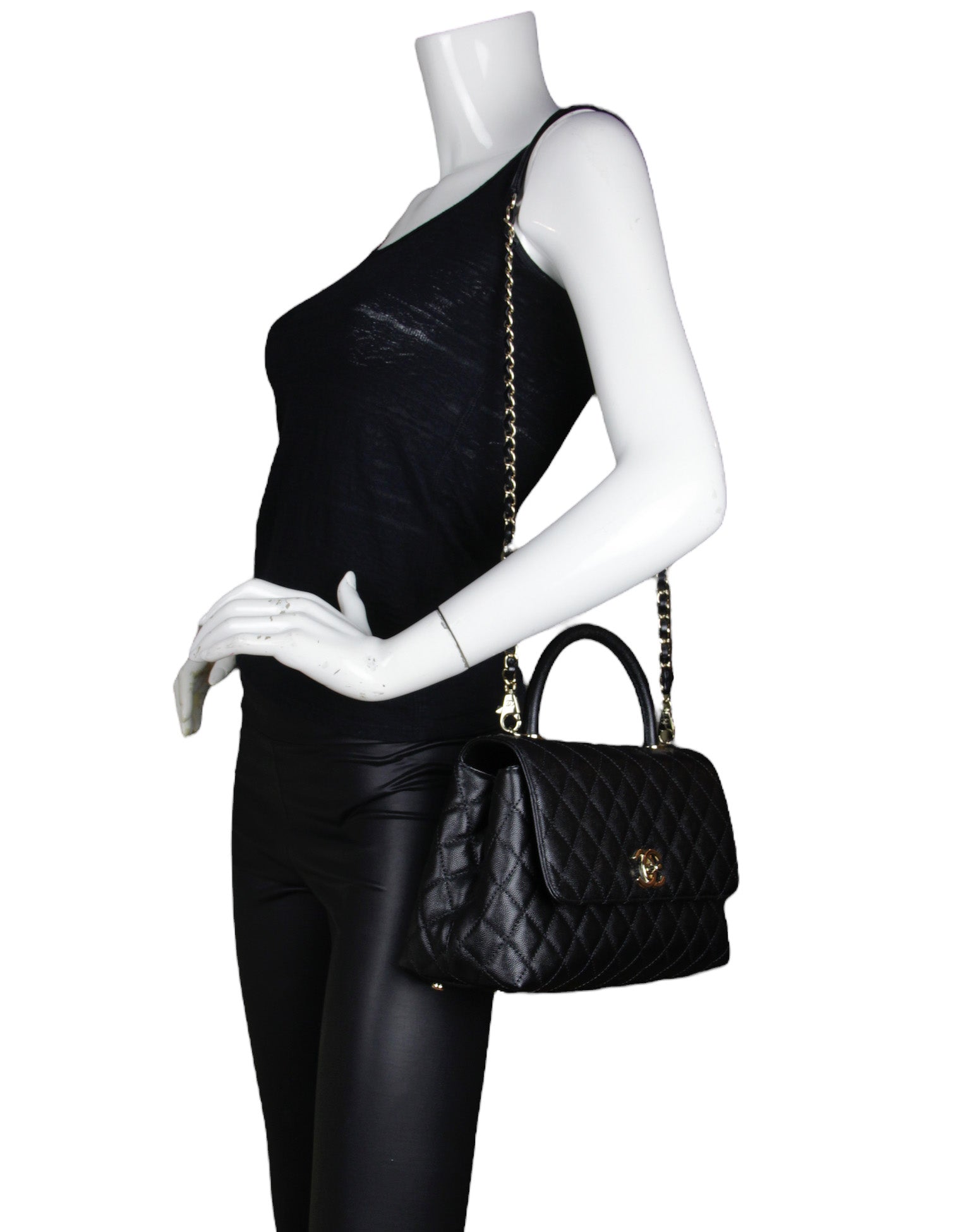 Chanel Schwarz Caviar Kleine Coco Handle Bag Flap Bag