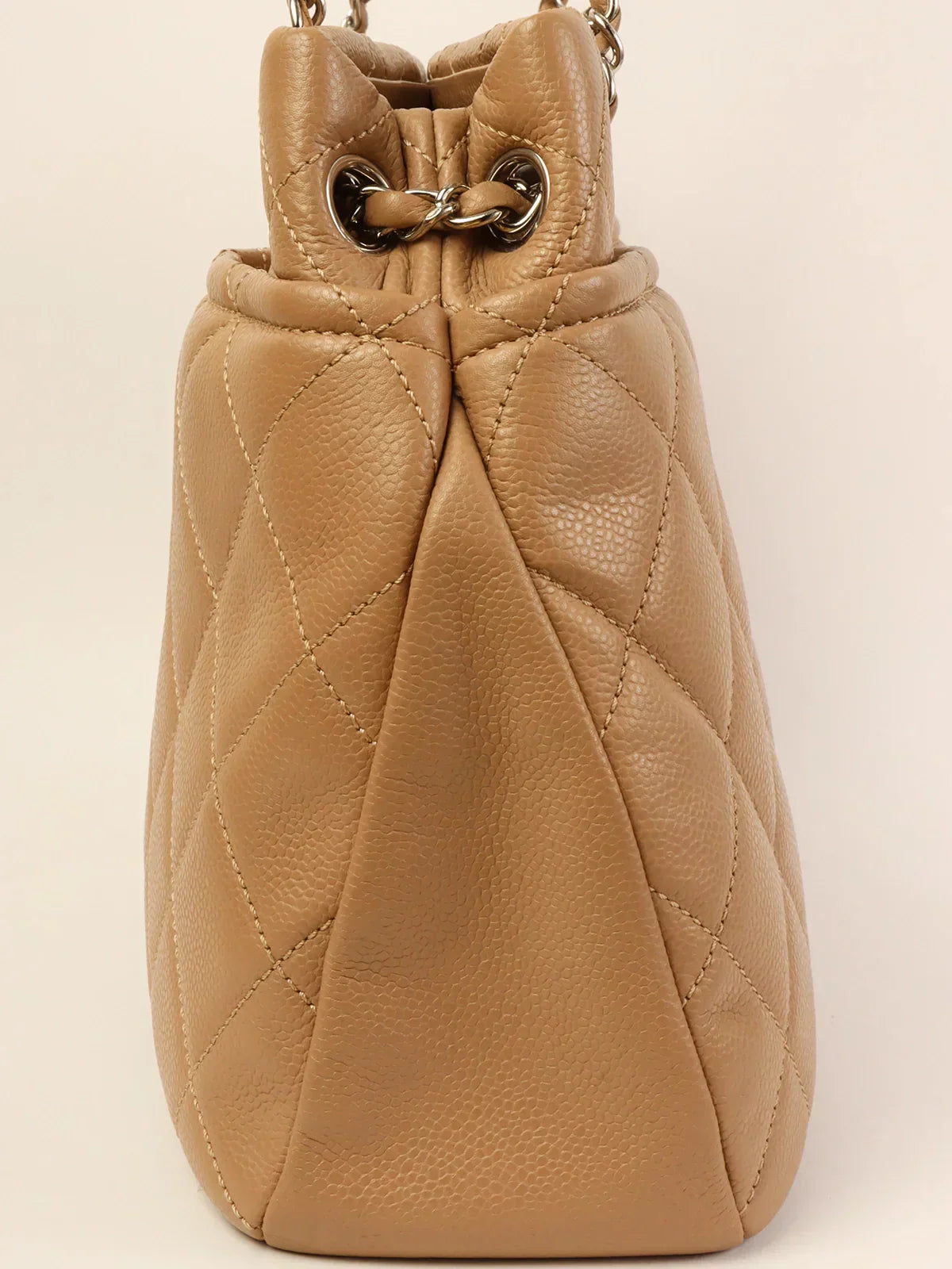 Chanel Around Made Caviar Skin Cc Mark Stitch Chain Shopper Beige