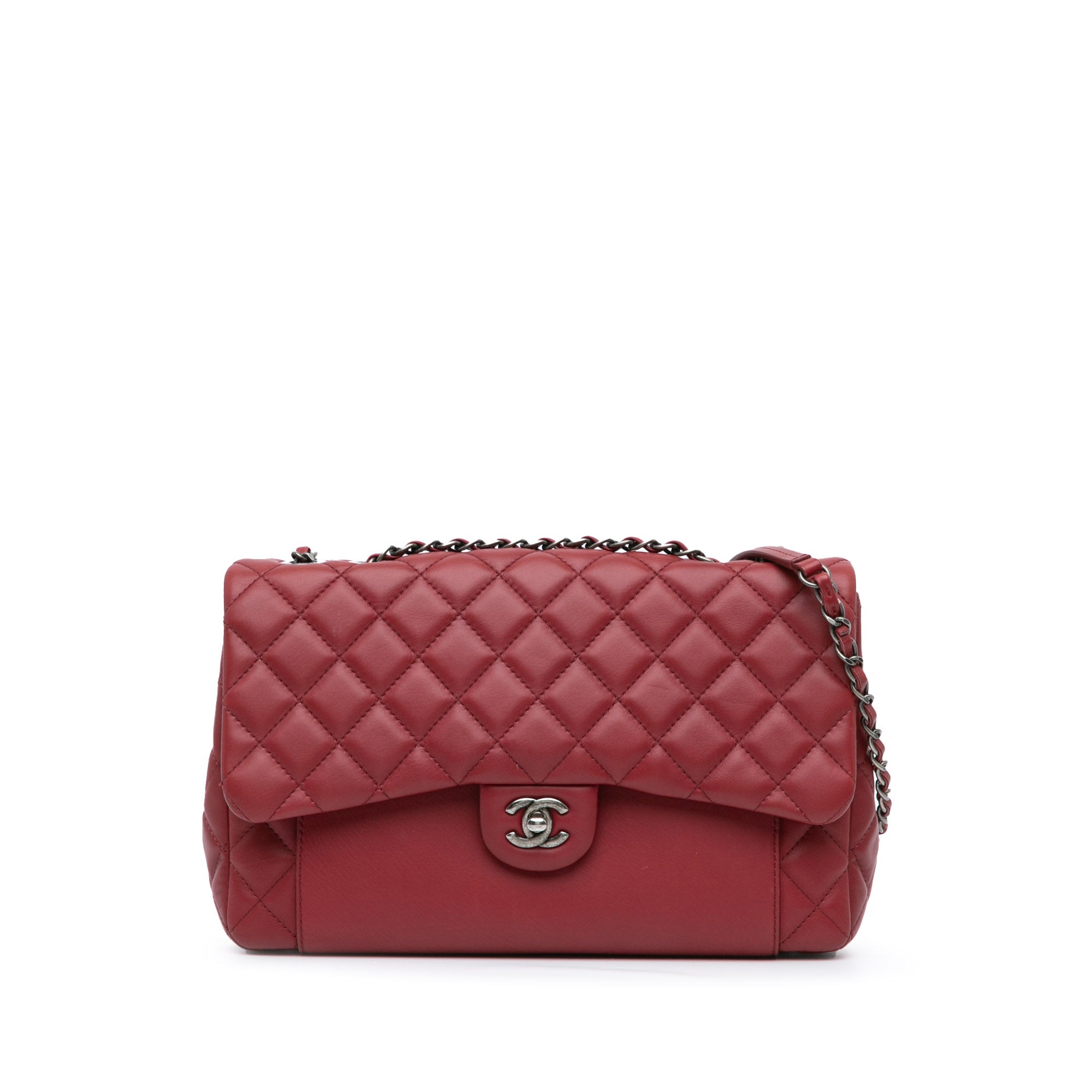 Rot Chanel CC Gesteppte Lammleder Single Flap Umhängetasche
