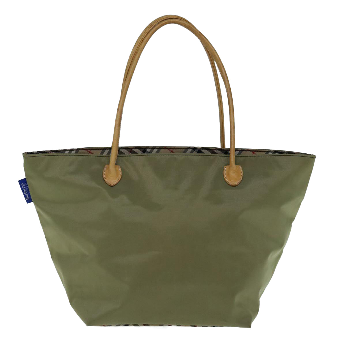 BURBERRYSs Blau Label Tragetasche Nylon Khaki Auth bs11303