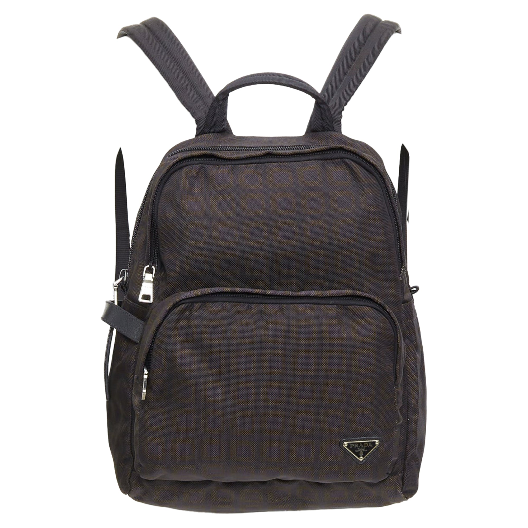 Prada Nylon-Rucksack mit Karomuster und Triangel-Logo