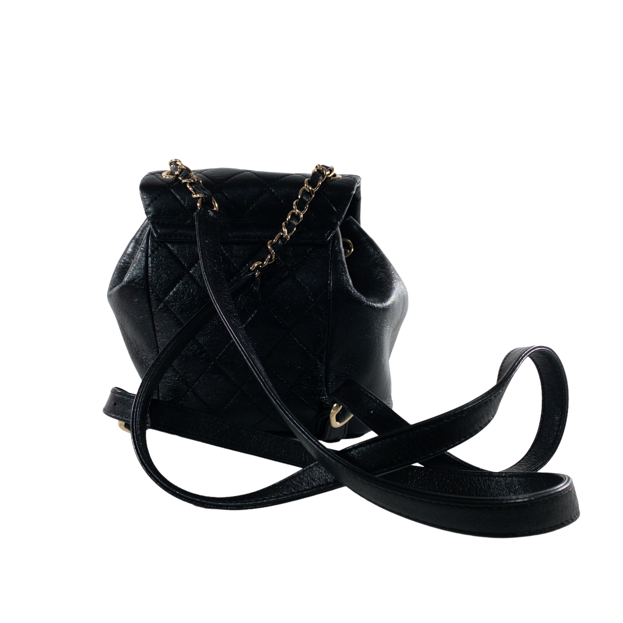 Chanel Schwarz Glanzleder Mini Duma Rucksack GHW