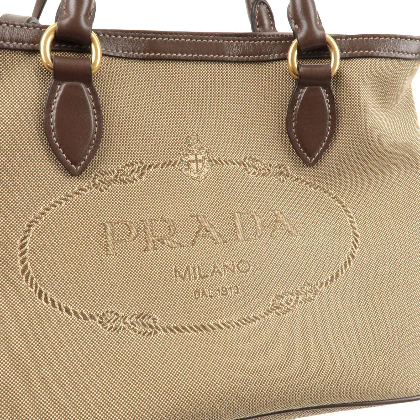 Prada Logo Jacquard Beige Canvas Leder Trim Crossbody Aktentasche