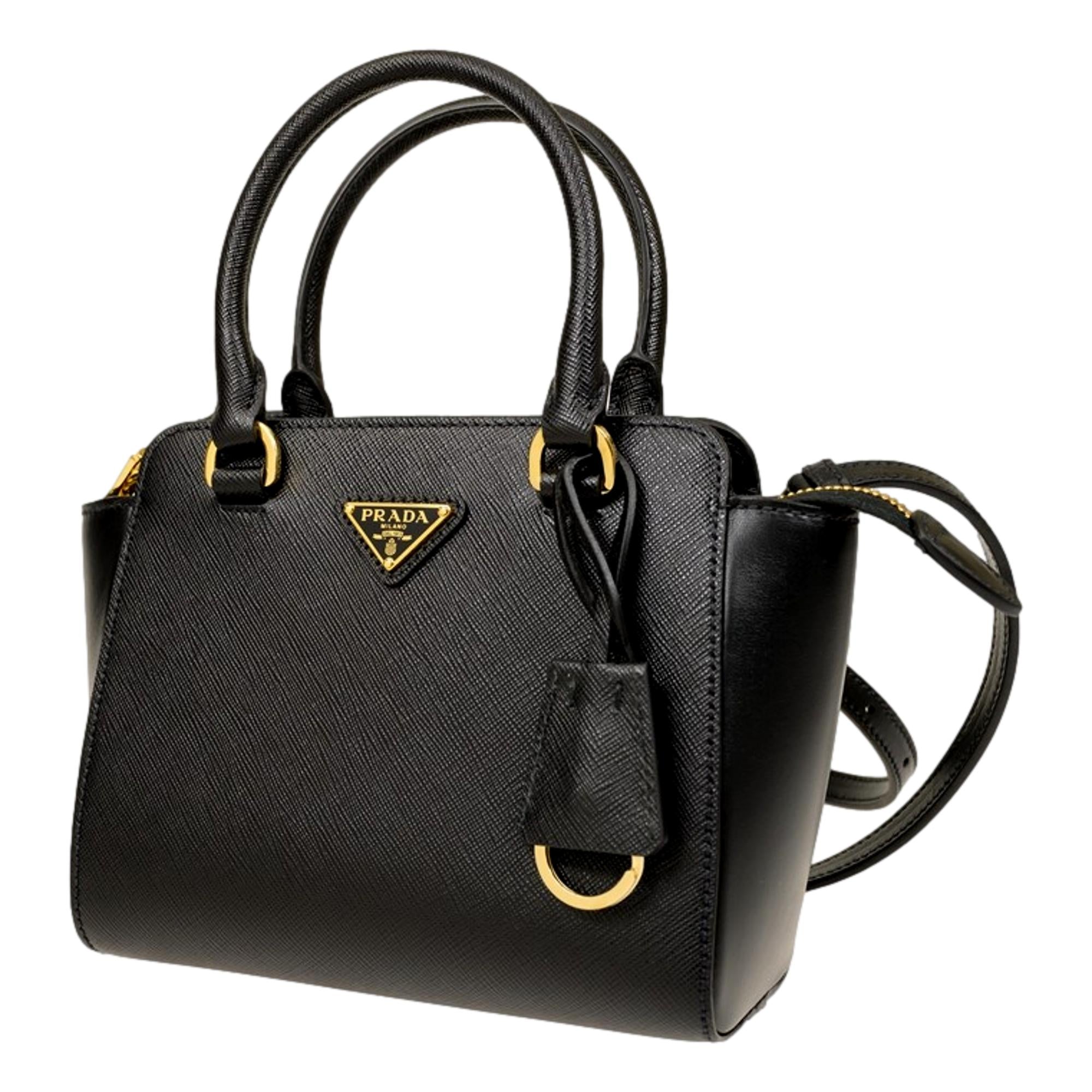 Prada Triangle Logo Schwarz Saffiano Lux Leder Crossbody Shopper